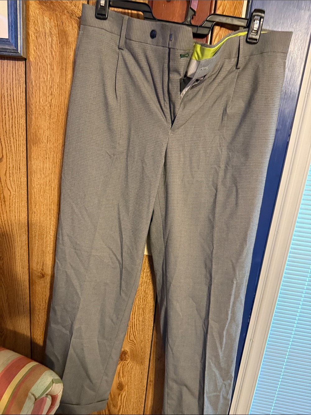Gray Textured Dress Pants with Lime Accent